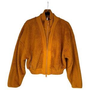 Free People FP Movement Teddy‎ Fleece Zip Jacket Cropped Mustard Womens M